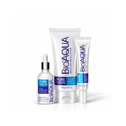 Kit Bioaqua Pure Skin para limpieza profunda del rostro. Ayuda a controlar la oleosidad, reducir espinillas y mejorar la textura de la piel.